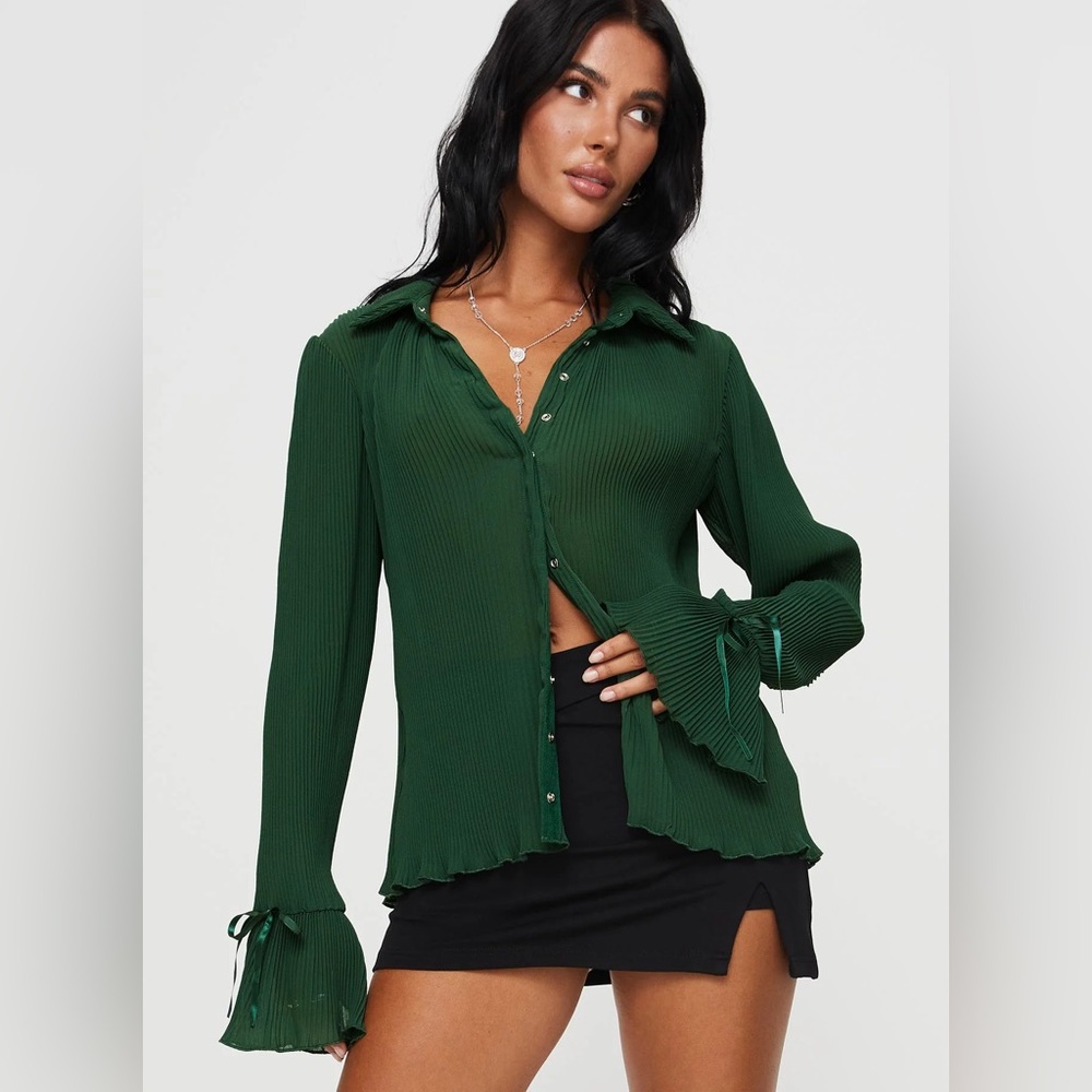 Princess Polly Ravil Blouse Top - Forest Green